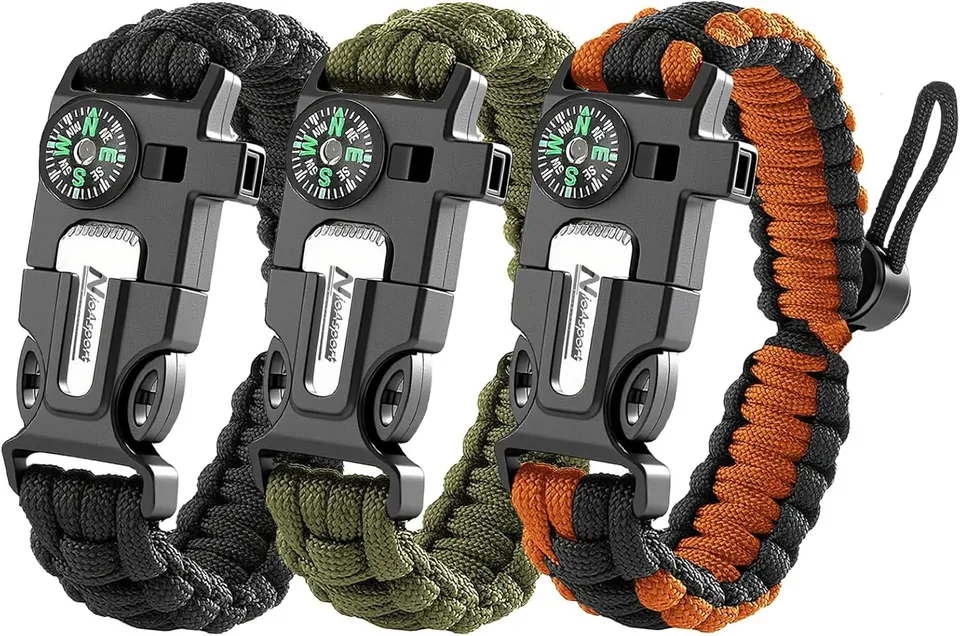 NEW-Vi Survival Paracord Bracelet bracciale sopravvivenza regolabile nero, 3 pezzi