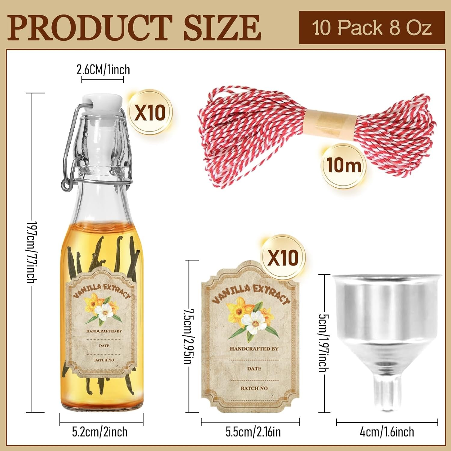 NEW-Vi Glass Bottles bottiglie vetro 8 oz con tappo meccanico, 10 pezzi