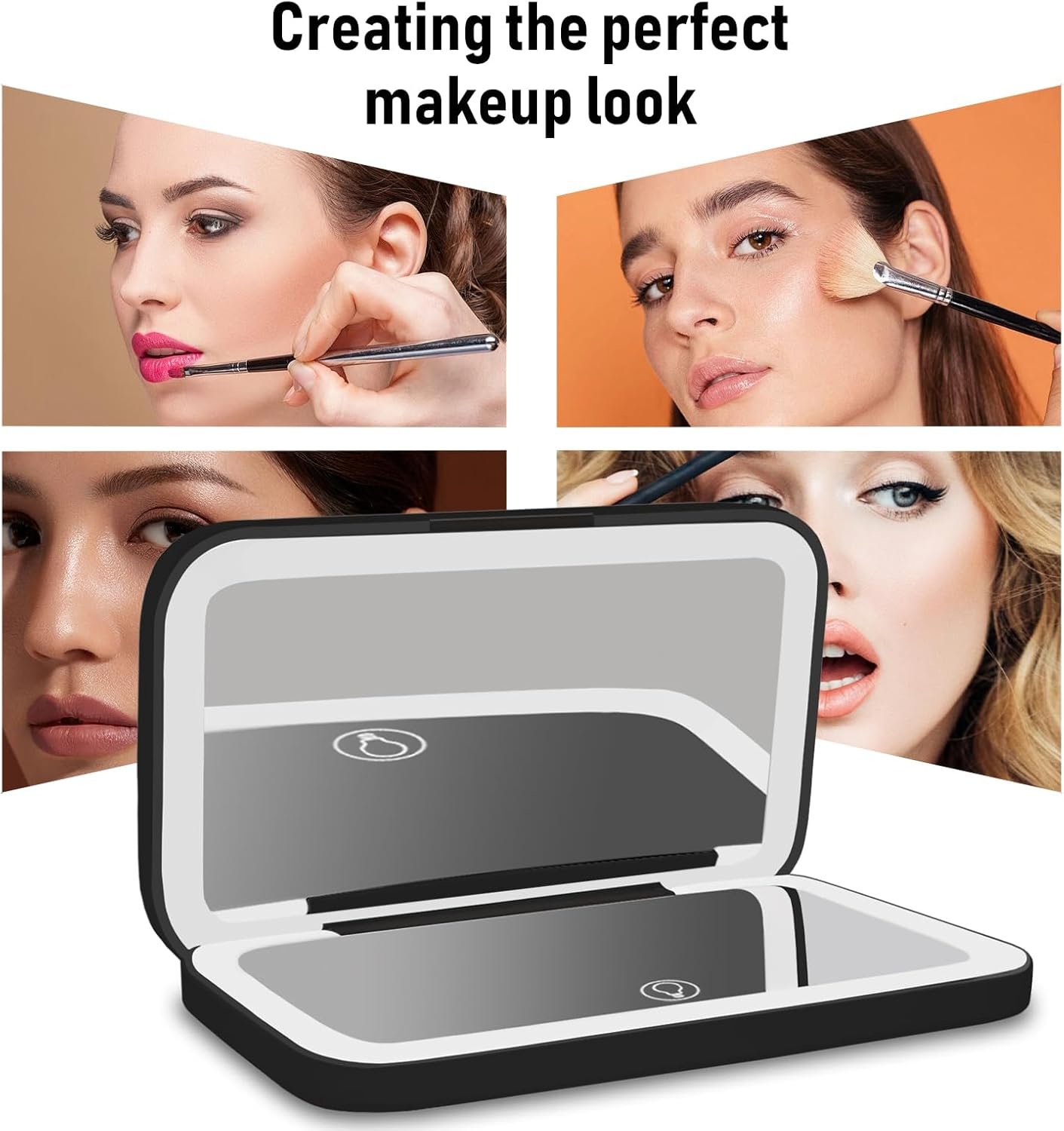 NEW-Vi Beauty Mirror specchio trucco da viaggio nero 1x/8x LED