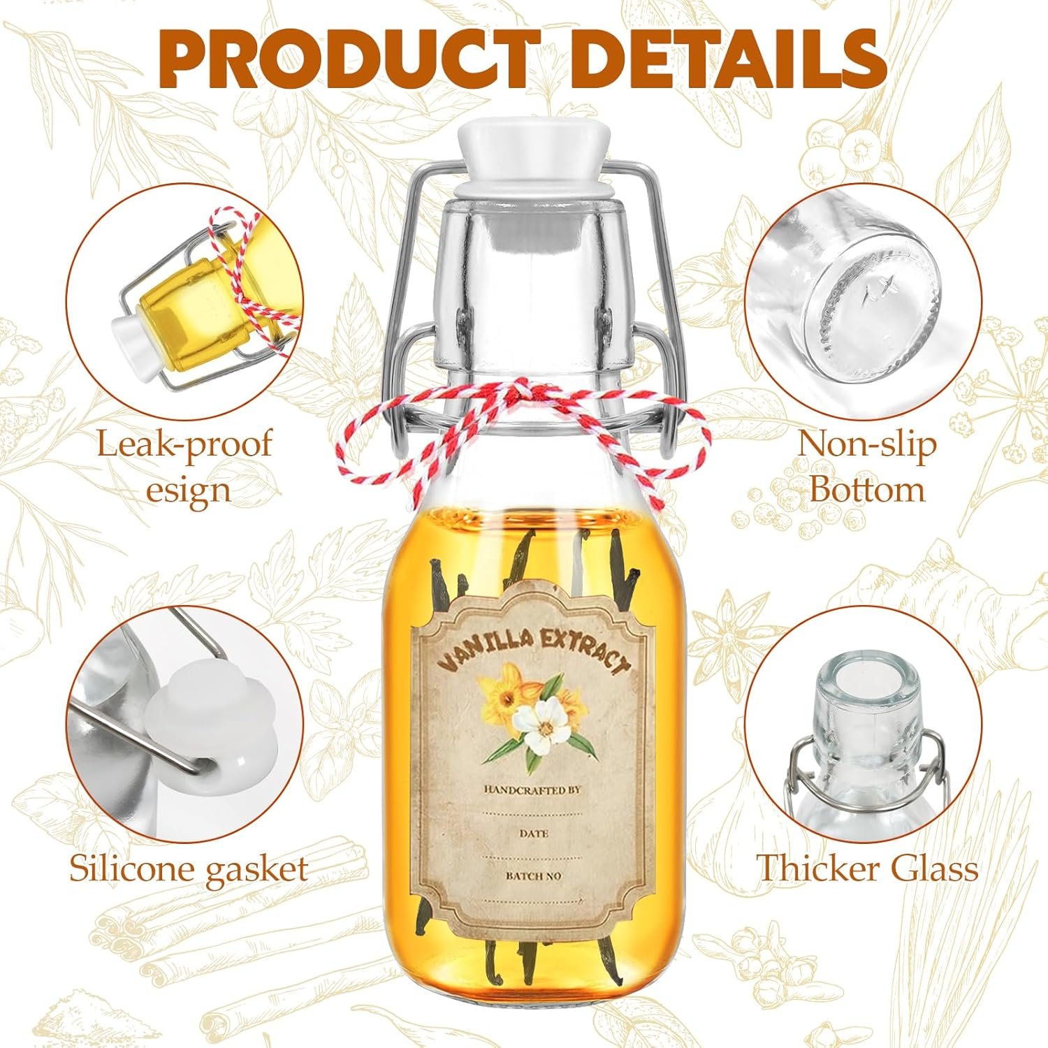 NEW-Vi Glass Bottles 20 Pack Swing Top Glass Vanilla Extract Bottles 4 oz con imbuto