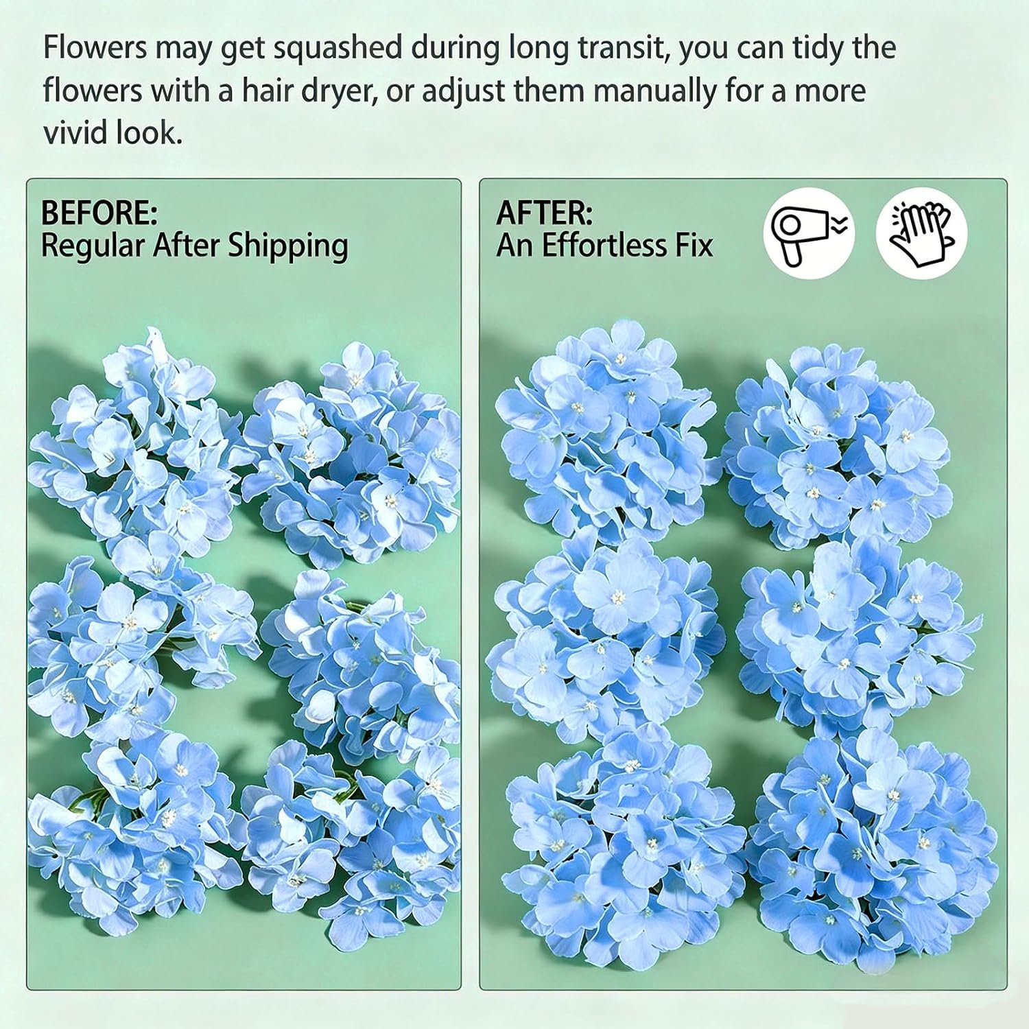 NEW-Vi Artificial Flowers 100 PCS Blue Hydrangea Artificial Flowers ortensie finte con steli