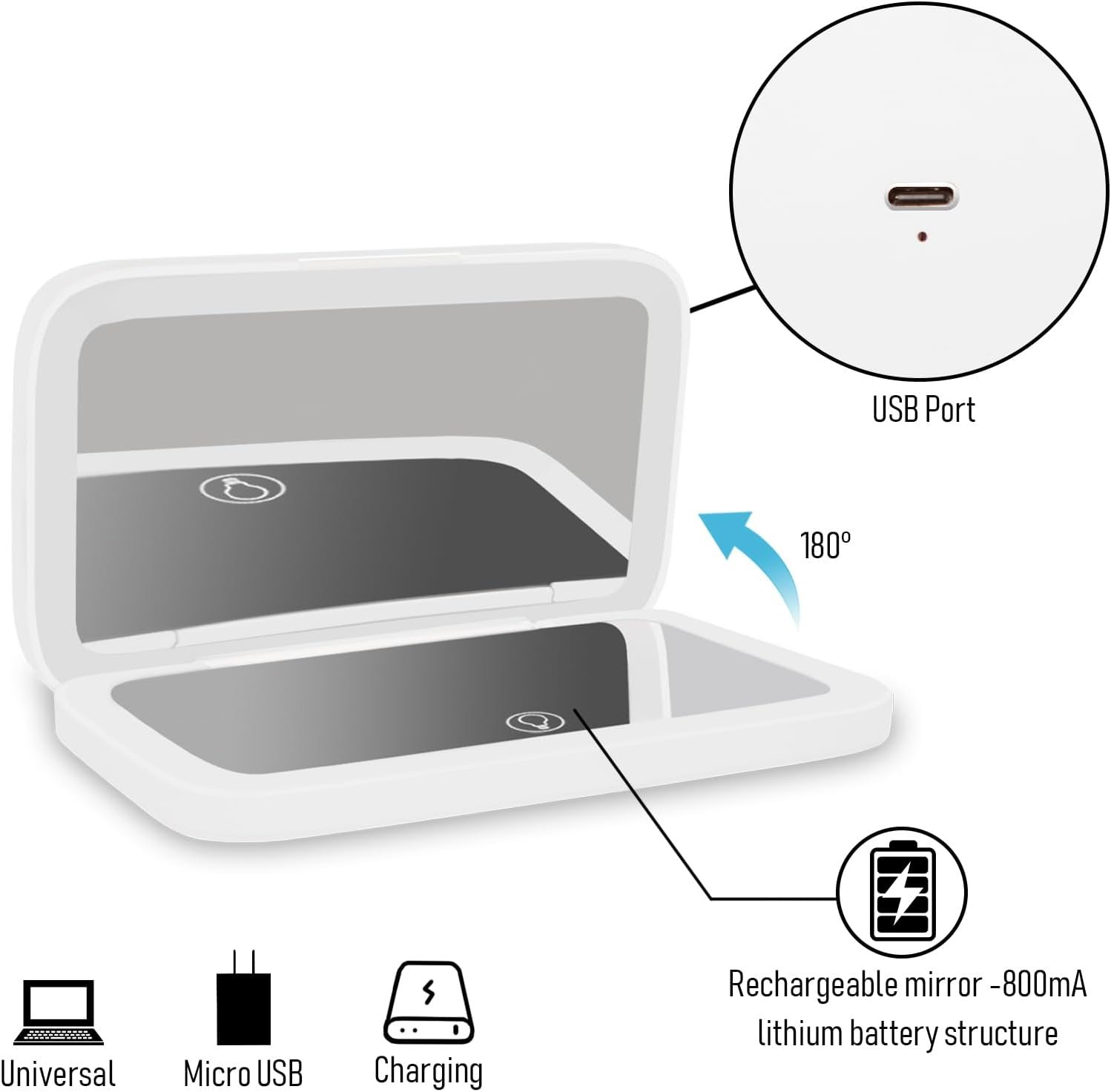 NEW-Vi Beauty Mirror specchio trucco da viaggio 1x/8x bianco