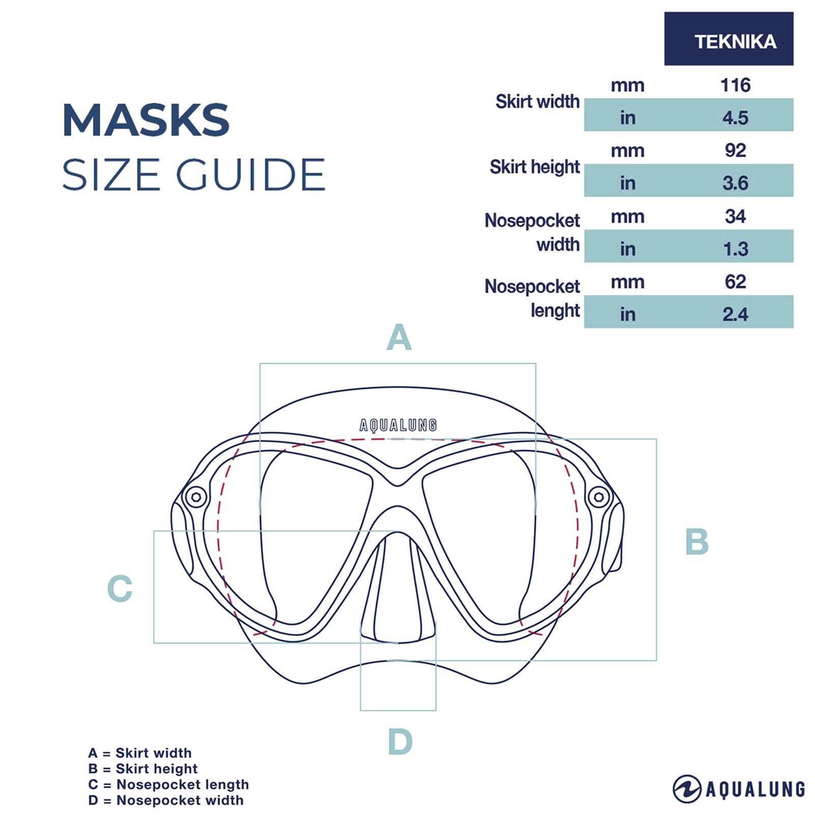 Aqualung Maschere da immersione TEKNIKA maschera sub vetro temperato