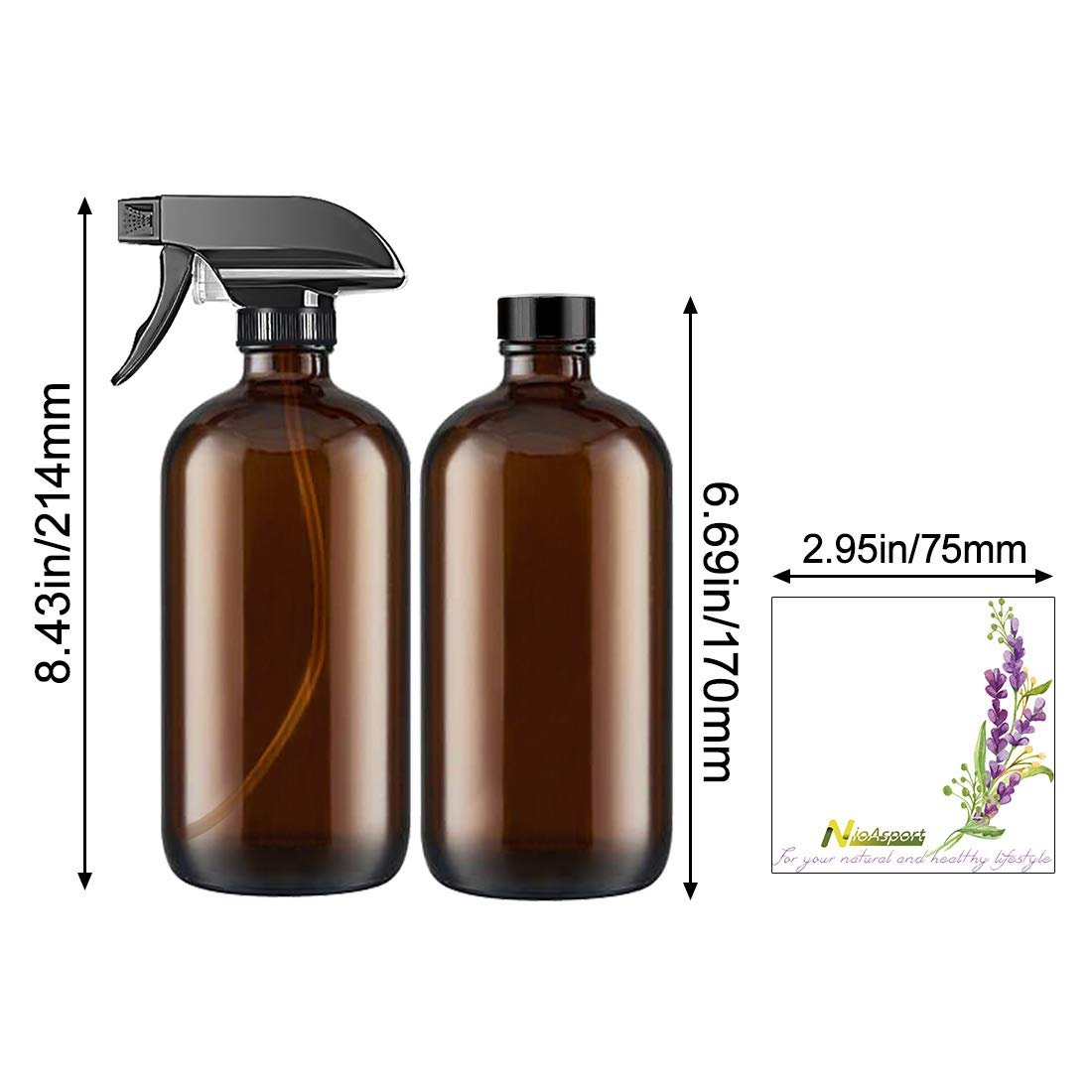 NEW-Vi Glass Bottles NVioAsport bottiglie spray in vetro 500 ml, 2 pezzi