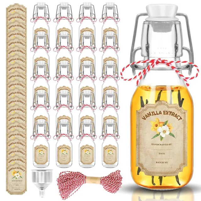 NEW-Vi Glass Bottles 20 Pack Swing Top Glass Vanilla Extract Bottles 4 oz con imbuto