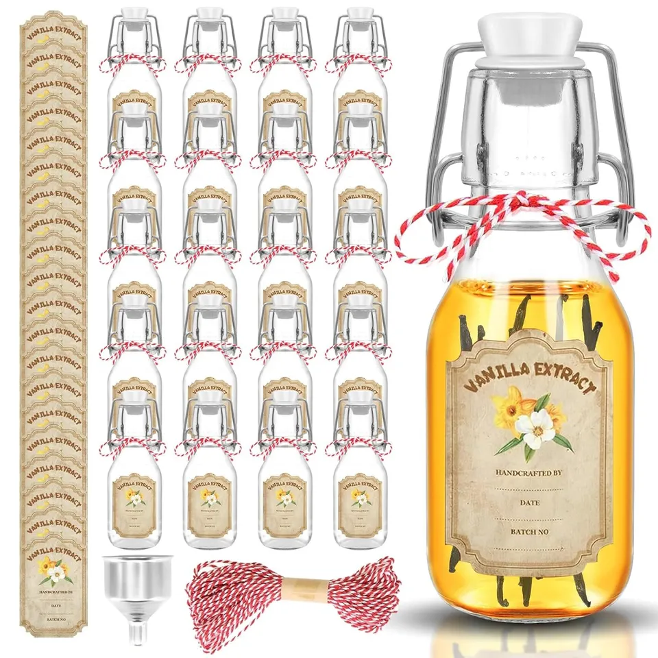 NEW-Vi Glass Bottles 20 Pack Swing Top Glass Vanilla Extract Bottles 4 oz con imbuto