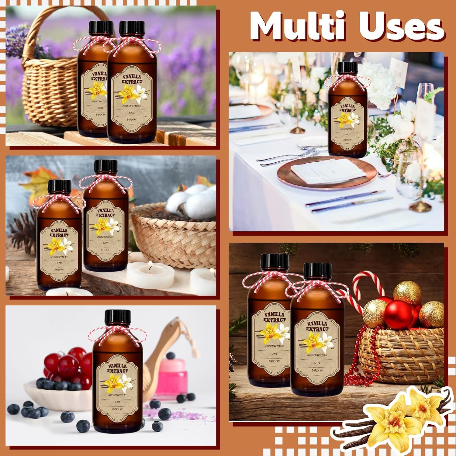NEW-Vi Glass Bottles bottiglie vetro ambra vaniglia 60 ml 8 pezzi