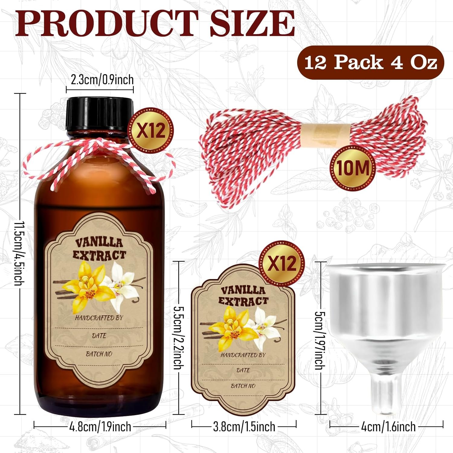 NEW-Vi Glass Bottles bottiglie in vetro ambrato 4 oz 12 pezzi