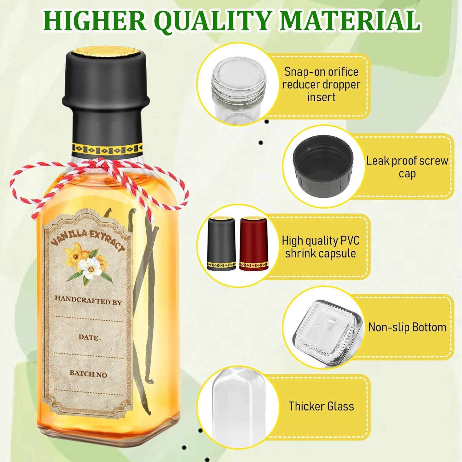 NEW-Vi Glass Bottles bottiglie per estratto di vaniglia 5 oz, 10 pezzi