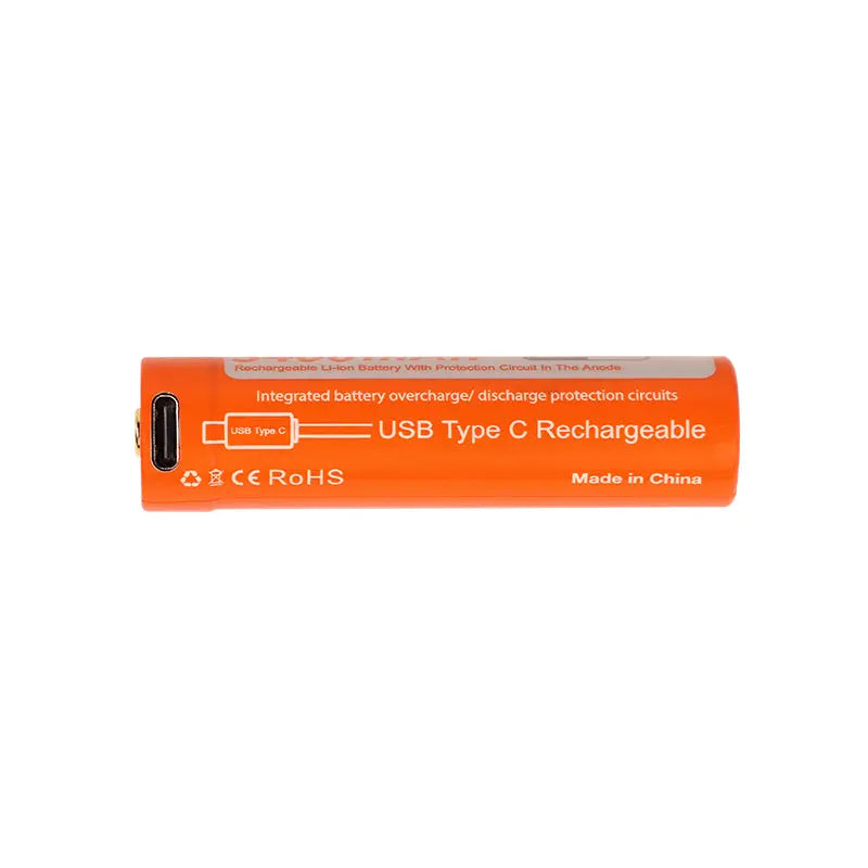 OrcaTorch Batteries & Chargers 18650 Batteria USB-C 3400 mAh