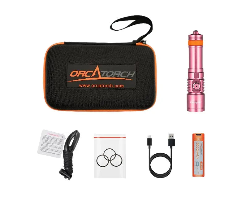 OrcaTorch Recreational Diving D710 torcia subacquea rosa 1 batteria 5000 mAh, fascio 6°