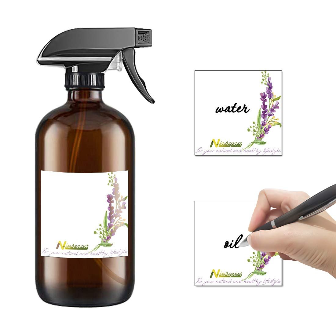 NEW-Vi Glass Bottles NVioAsport bottiglie spray in vetro 500 ml, 2 pezzi