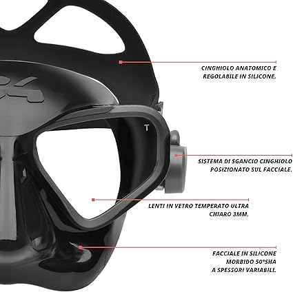 C4 Masks and Snorkels Falcon maschera nera antifog per apnea