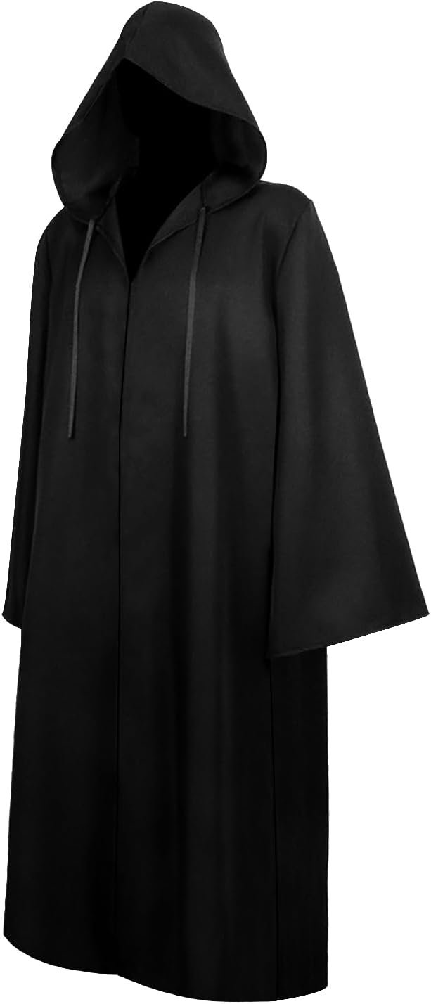 NEW-Vi Cloak Costumes mantello medievale con cappuccio nero adulto