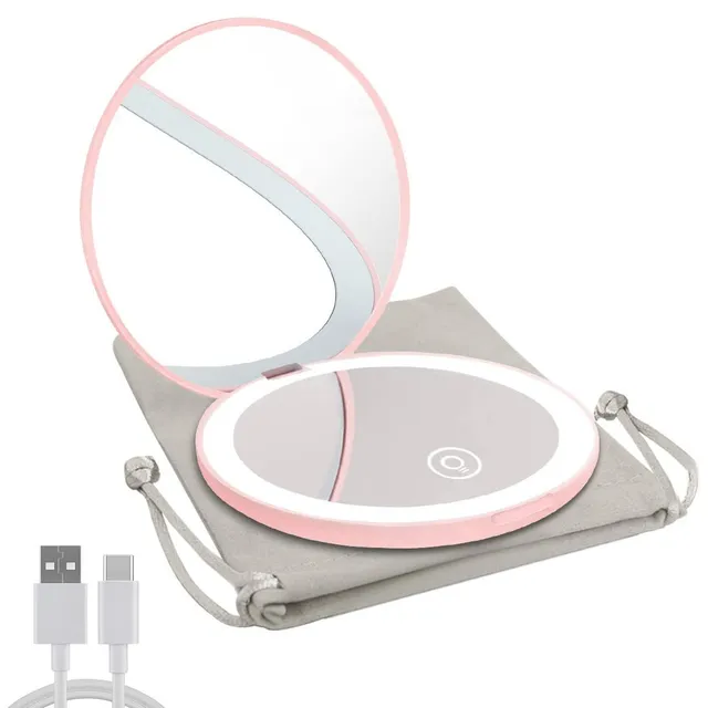 NEW-Vi Beauty Mirror Milishow Rechargeable LED Mirror specchio rosa ricaricabile