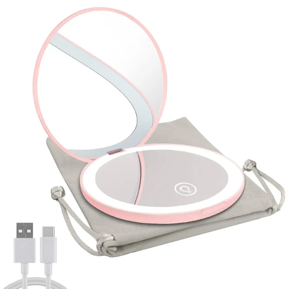 NEW-Vi Beauty Mirror Milishow Rechargeable LED Mirror specchio rosa ricaricabile