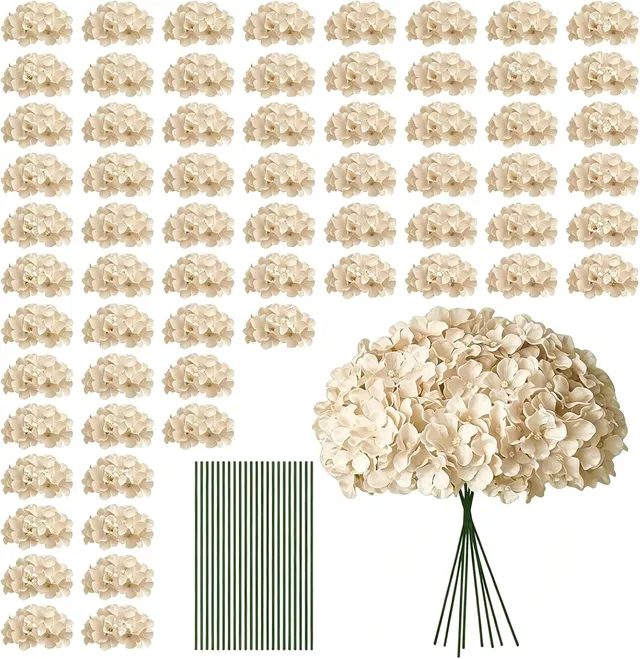 NEW-Vi Artificial Flowers 100 PCS Champagne Hydrangea fiori artificiali bianchi realistici