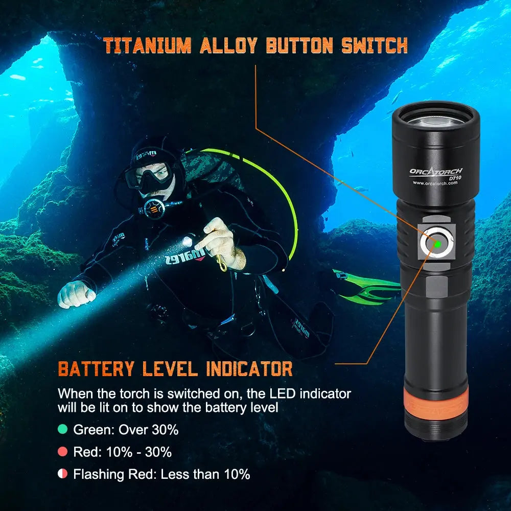 OrcaTorch Recreational Diving D710 torcia subacquea 3000 lumen nera 1 batteria
