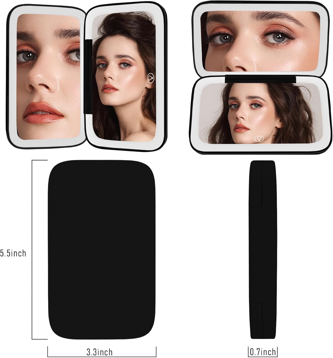 NEW-Vi Beauty Mirror specchio trucco da viaggio nero 1x/8x LED
