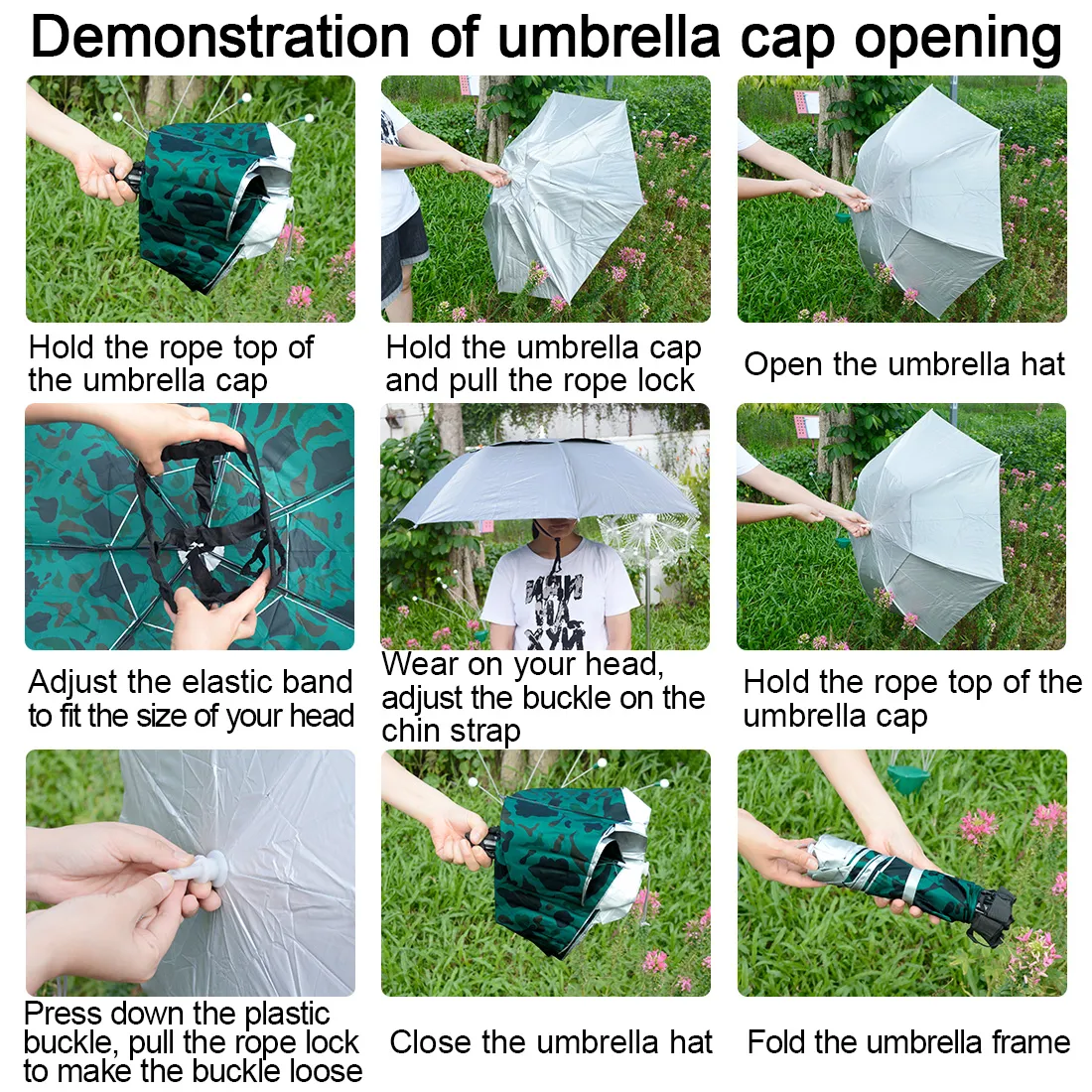 NEW-Vi Umbrella Hat cappello ombrello grande pieghevole