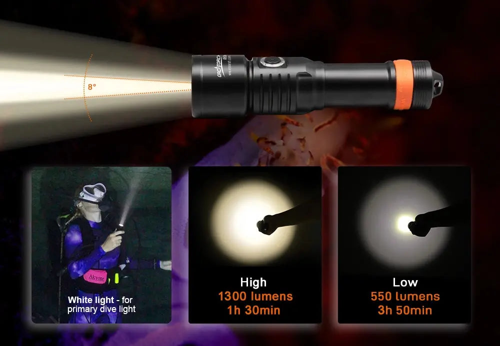 OrcaTorch Recreational Diving D530 torcia subacquea 1500 lumen LED bianco freddo 6500K SOS
