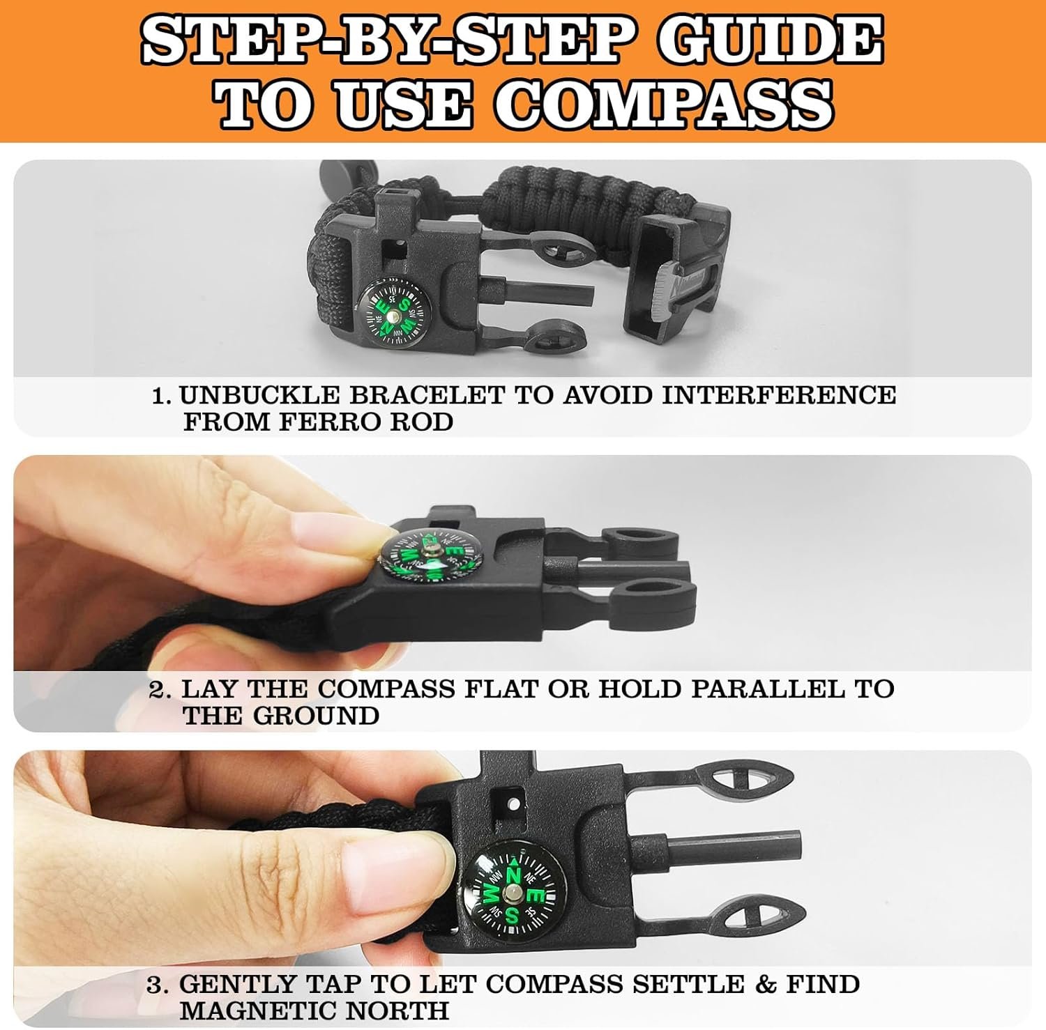 NEW-Vi Survival Paracord Bracelet bracciale di sopravvivenza 3 pezzi nero