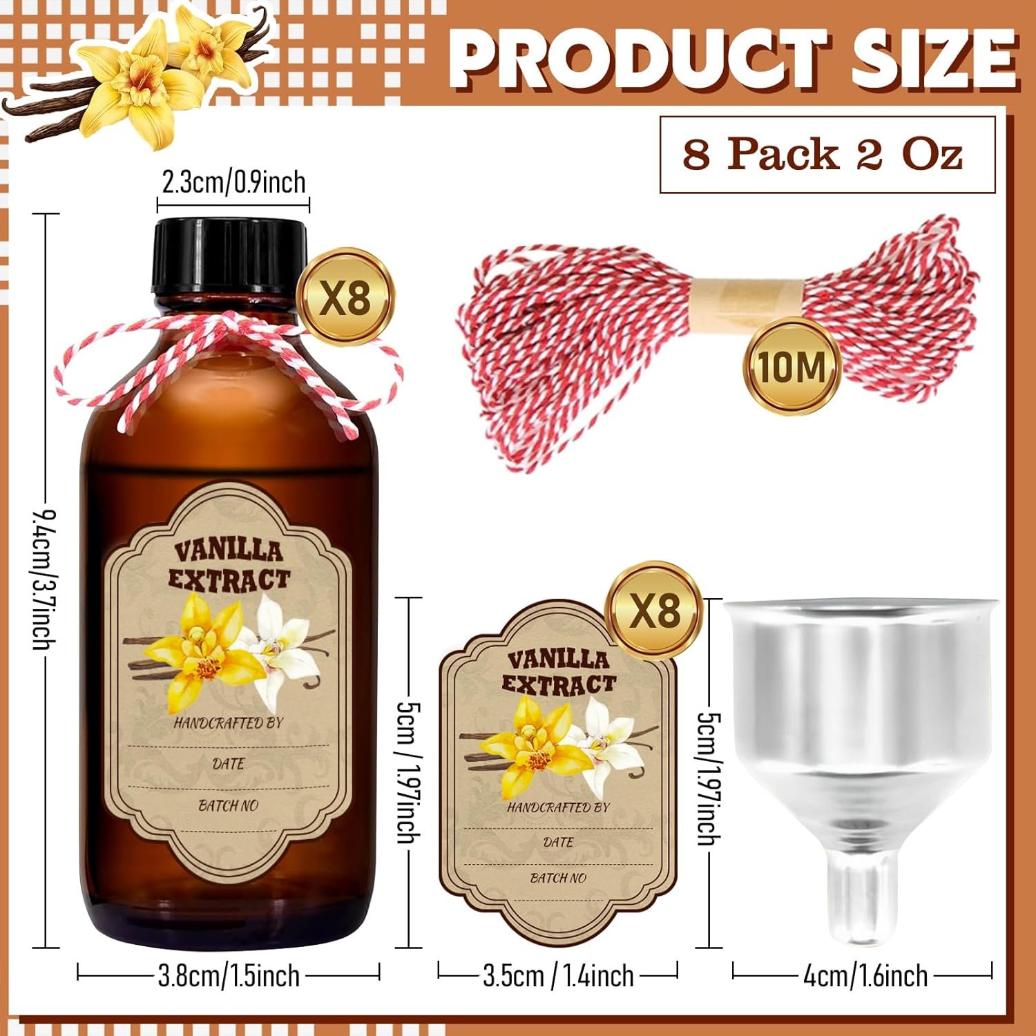 NEW-Vi Glass Bottles bottiglie vetro ambra vaniglia 60 ml 8 pezzi