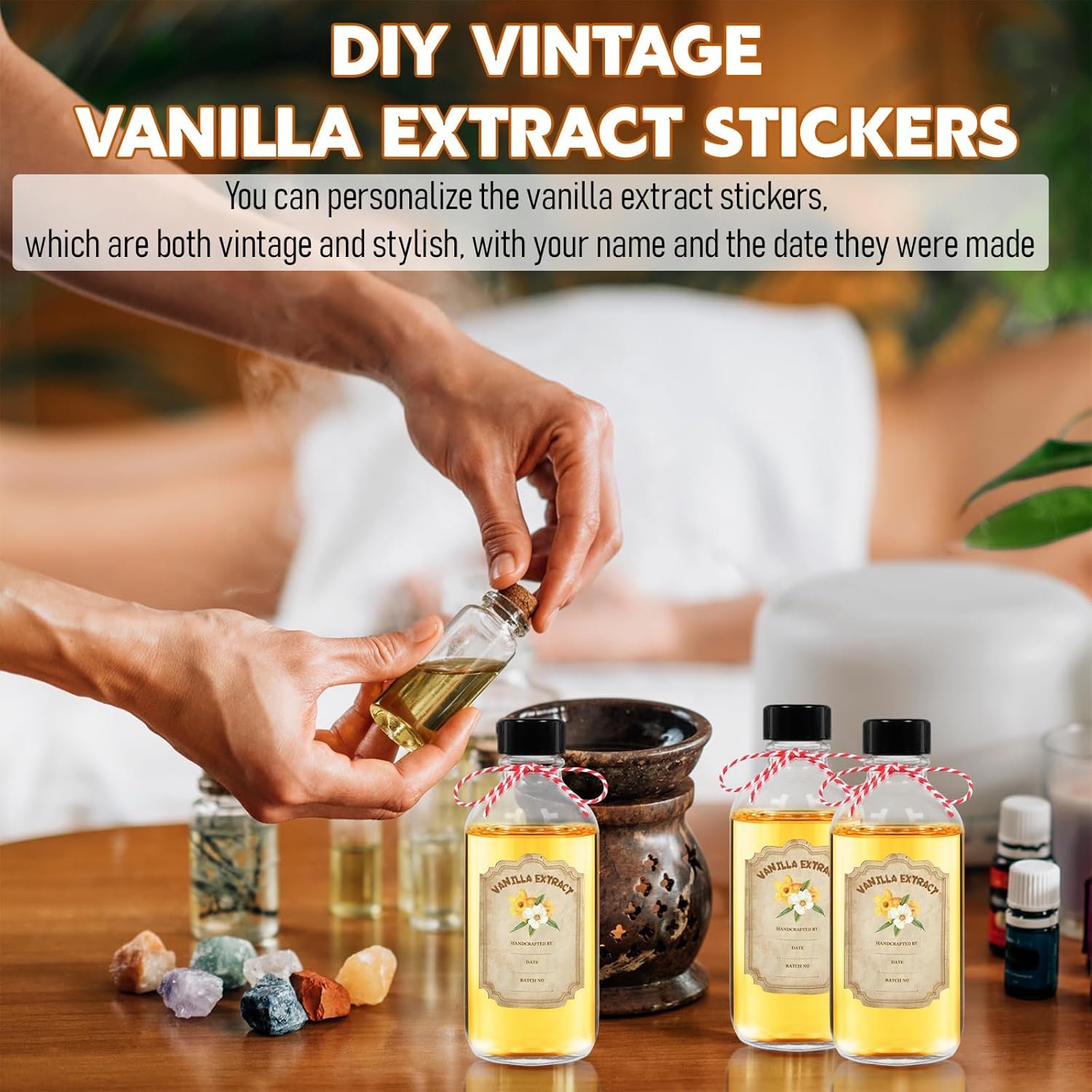 NEW-Vi Glass Bottles bottiglie per estratto di vaniglia 8 oz, 8 pezzi con imbuto