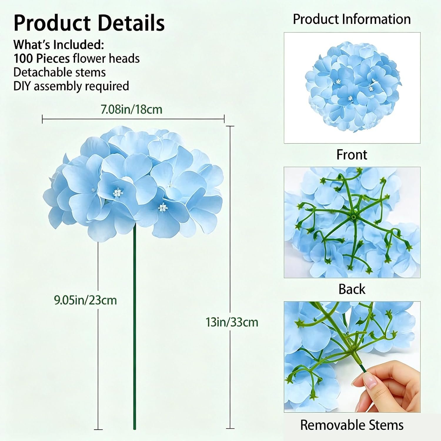 NEW-Vi Artificial Flowers 100 PCS Blue Hydrangea Artificial Flowers ortensie finte con steli