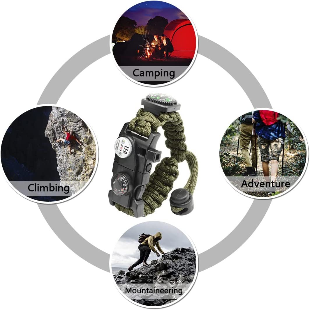NEW-Vi Survival Paracord Bracelet NVioAsport 20 in 1 verde 3 pezzi
