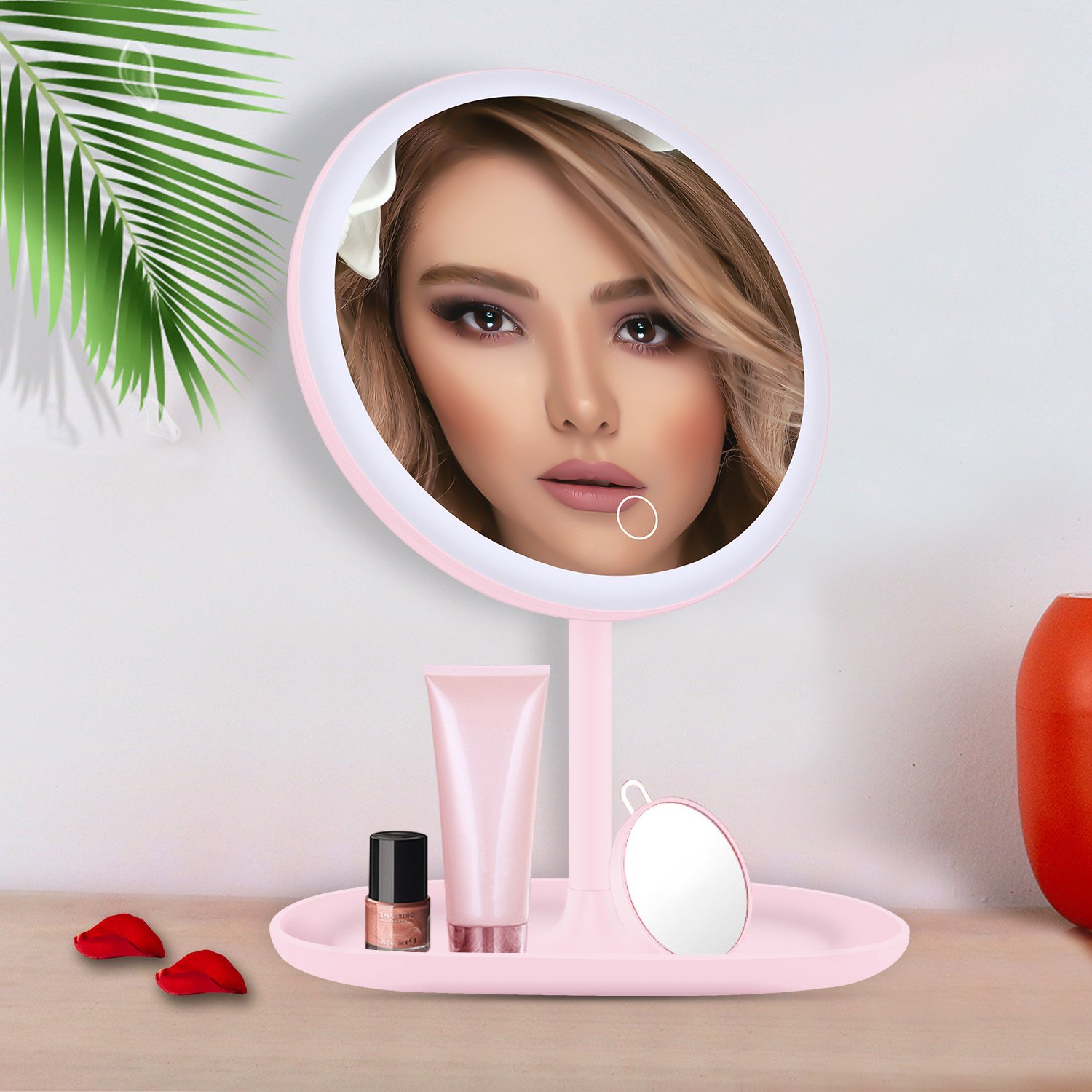 NEW-Vi Beauty Mirror Milishow specchio trucco illuminato 5X, rosa