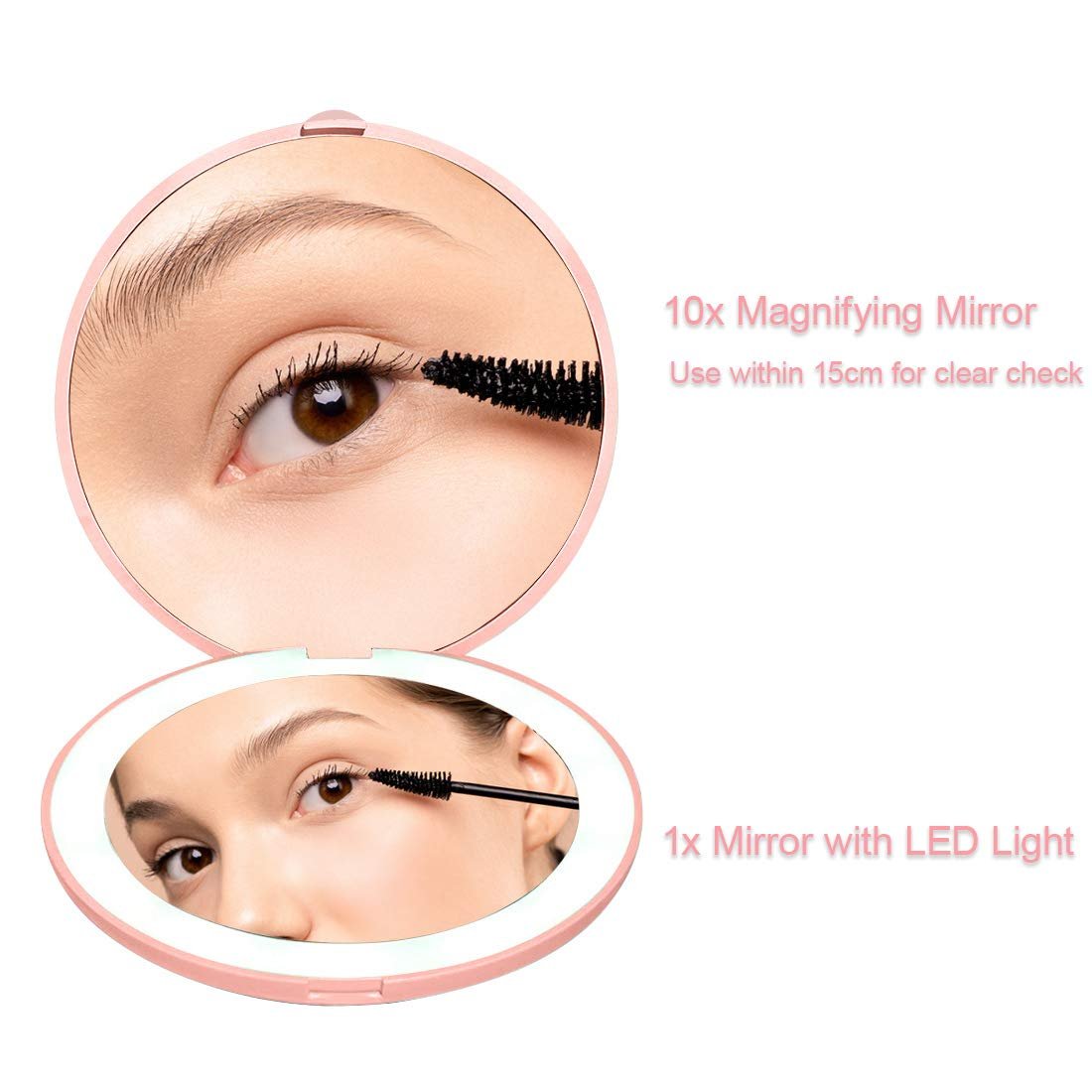 NEW-Vi Beauty Mirror Milishow Rechargeable LED Mirror specchio rosa ricaricabile