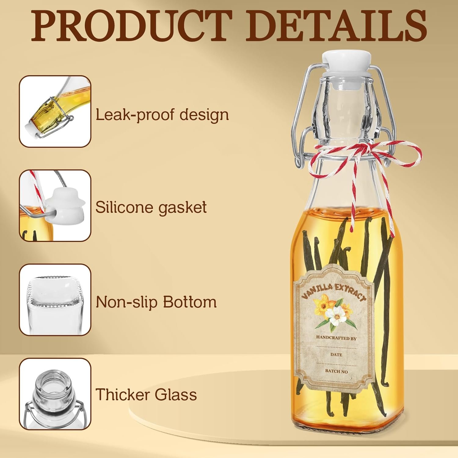 NEW-Vi Glass Bottles bottiglie vetro 8 oz con tappo meccanico, 10 pezzi