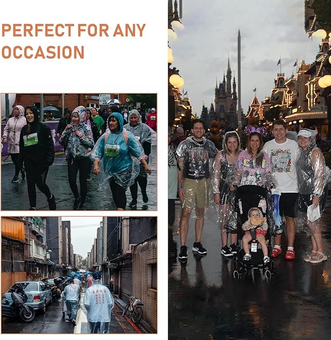 NEW-Vi Rain Ponchos Disposable Ponchos Family Pack poncho pioggia trasparente con cappuccio