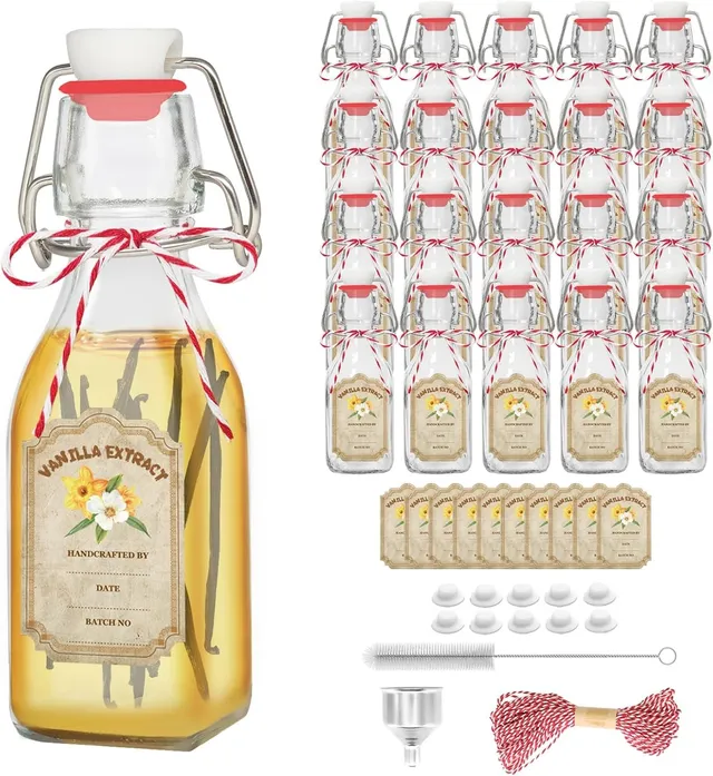 NEW-Vi Glass Bottles bottiglie in vetro 4 oz 20 pezzi con imbuto