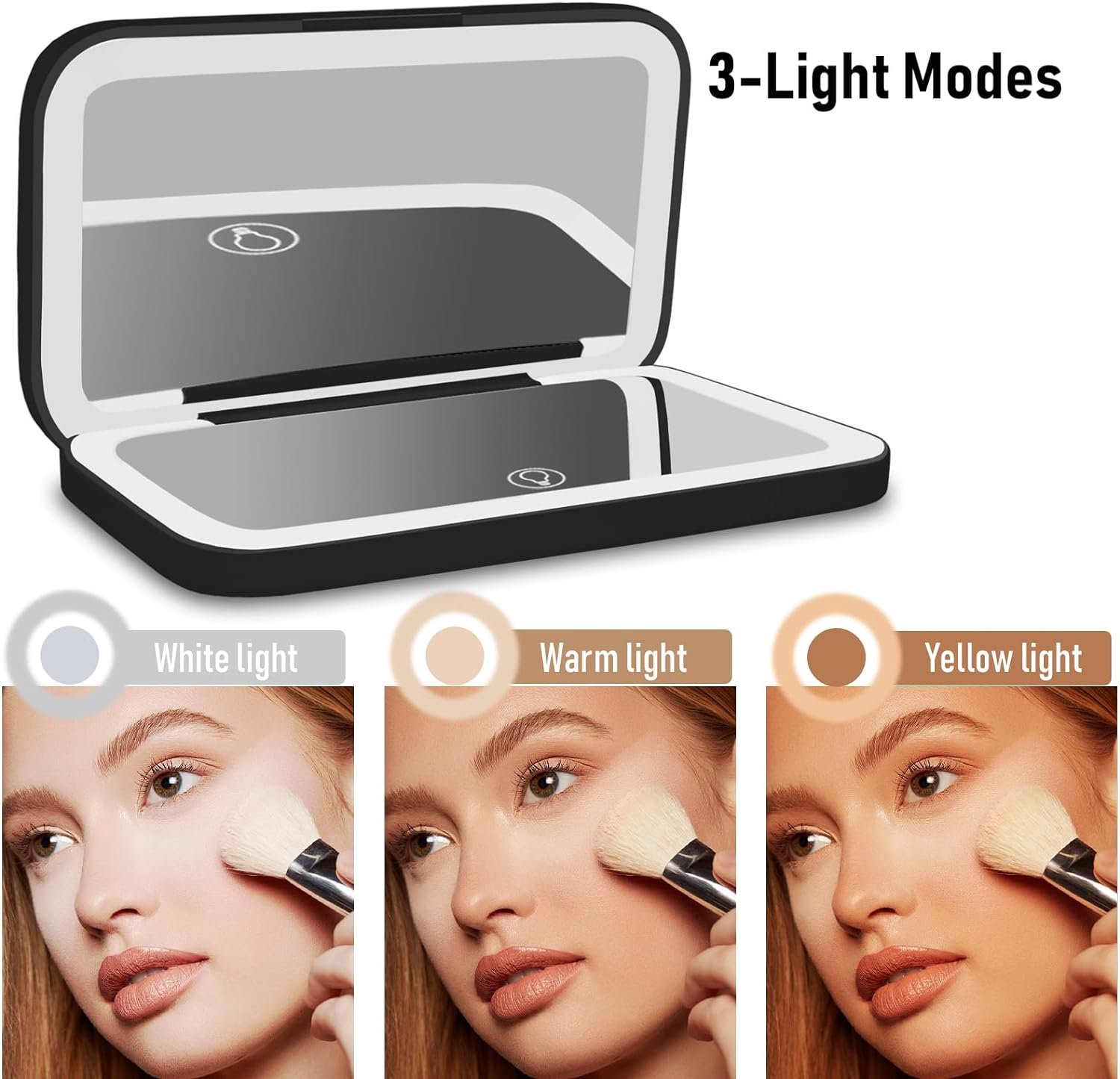 NEW-Vi Beauty Mirror specchio trucco da viaggio nero 1x/8x LED