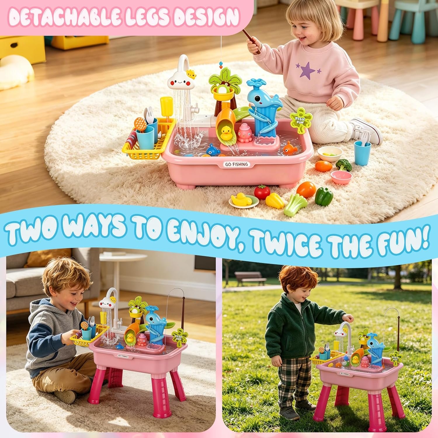 NEW-Vi Water Play Table 2026 Upgraded tavolo gioco acqua rosa con pompa