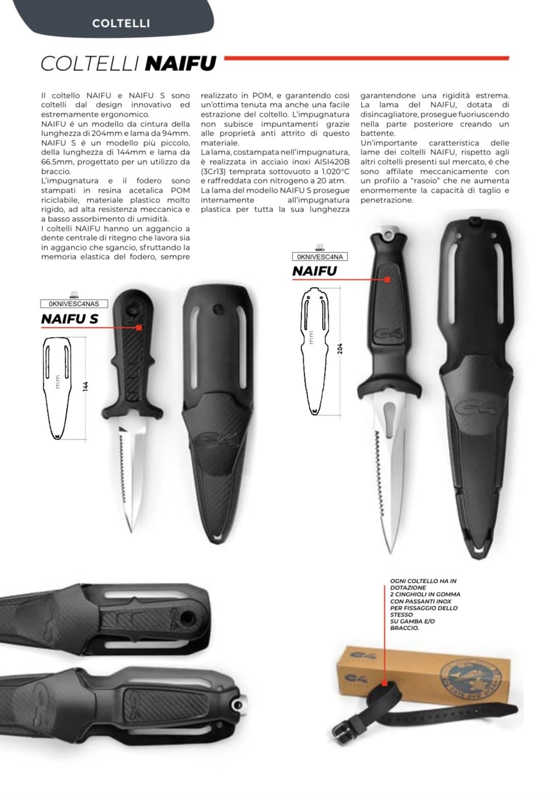 C4 Knives Naifu S coltello subacqueo da braccio 144 mm