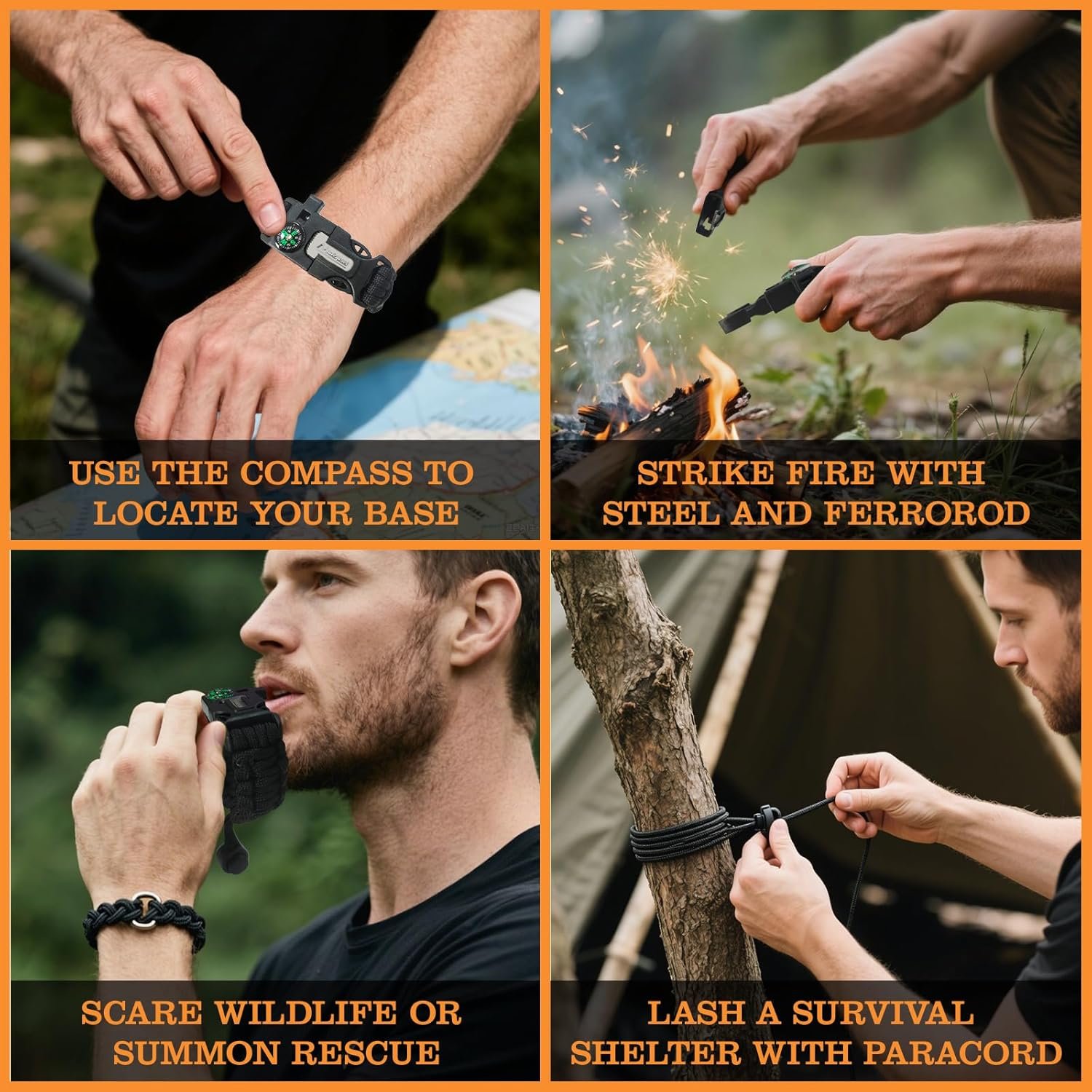 NEW-Vi Survival Paracord Bracelet bracciale di sopravvivenza 3 pezzi nero