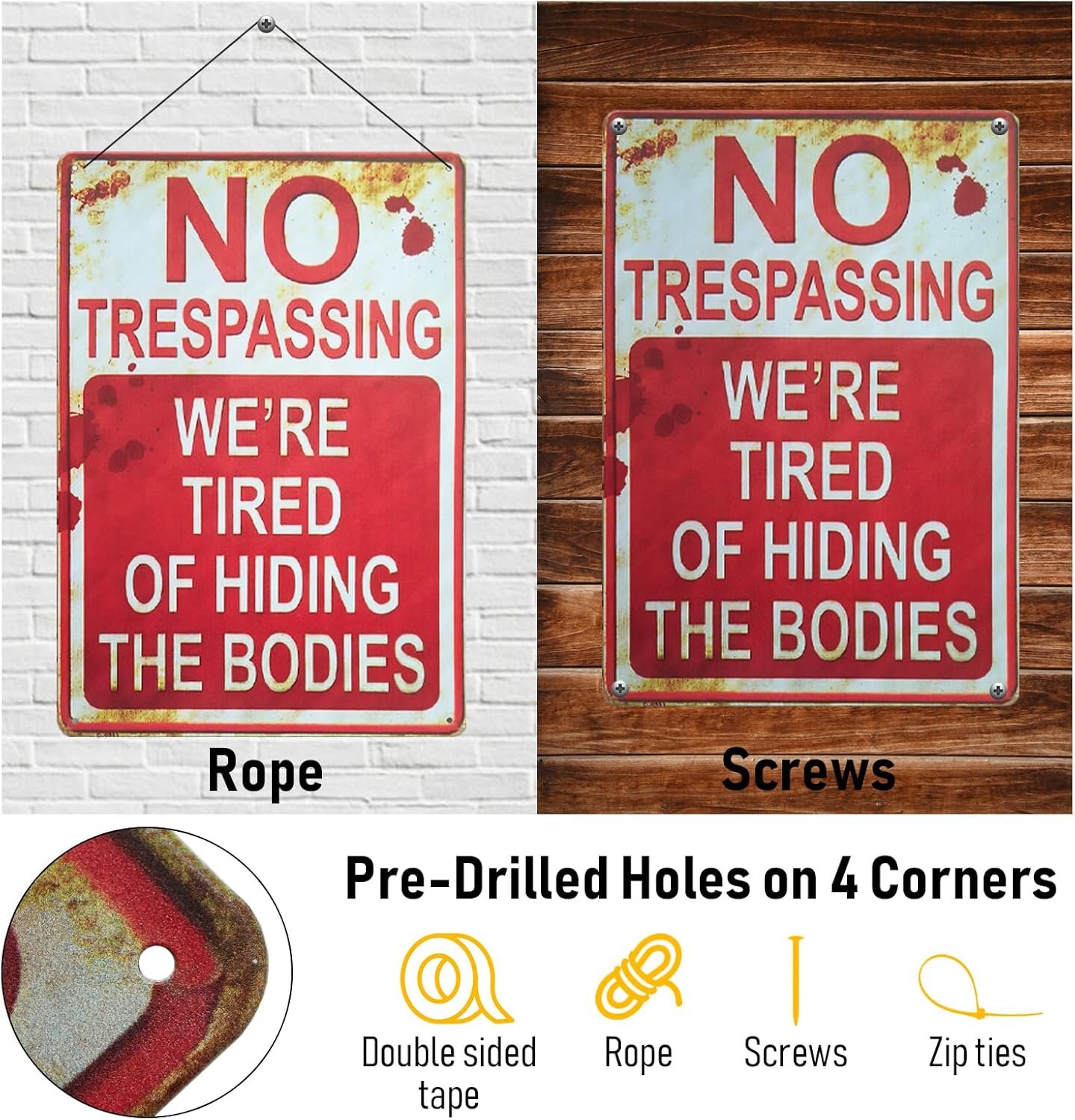 NEW-Vi Halloween Tin Signs No Trespassing Beware of Well cartello metallo