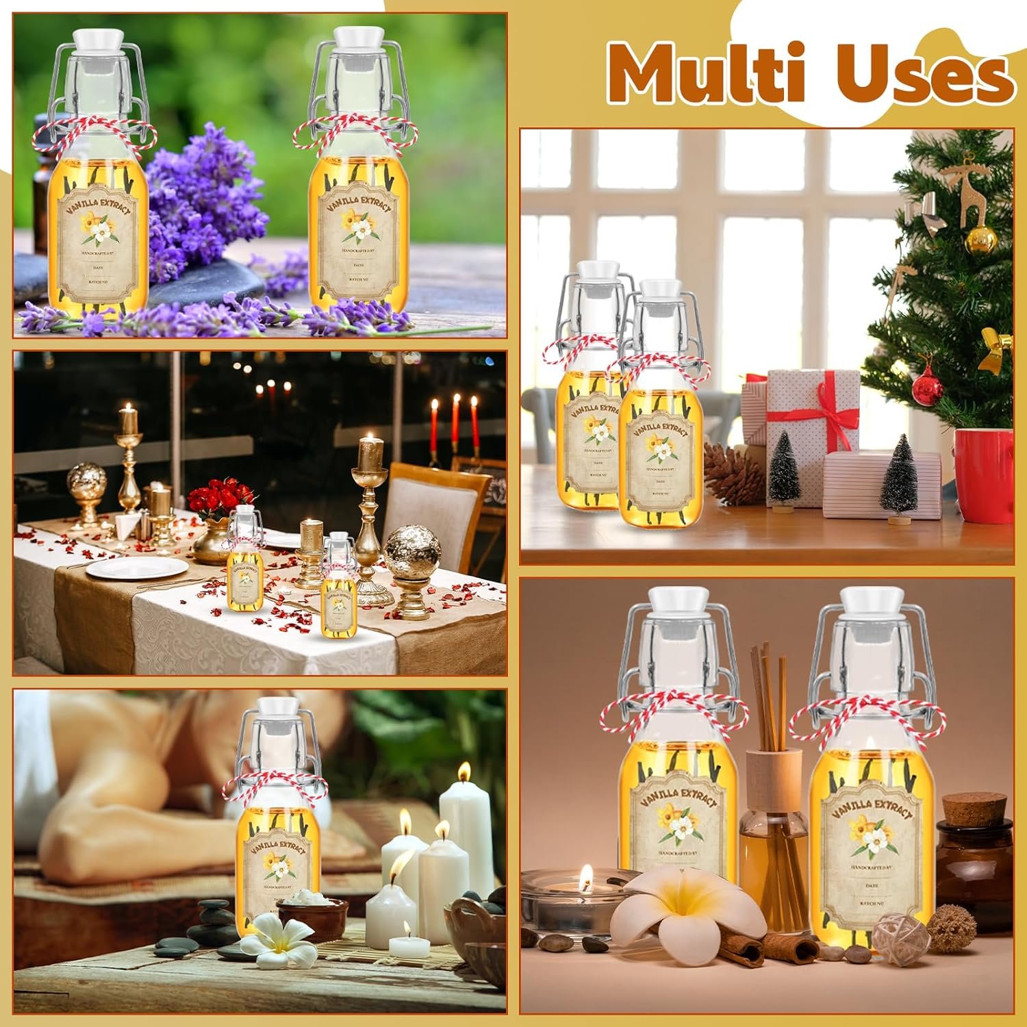 NEW-Vi Glass Bottles 20 Pack Swing Top Glass Vanilla Extract Bottles 4 oz con imbuto