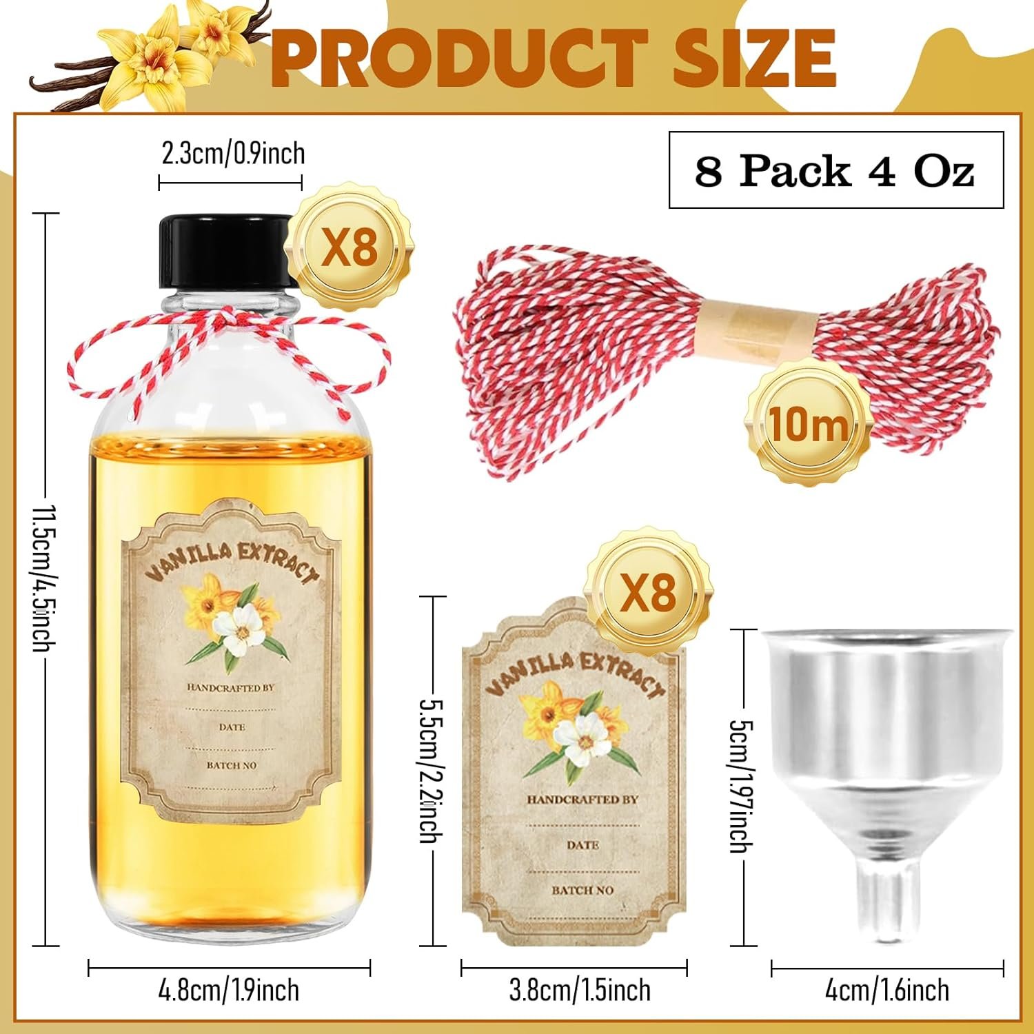 NEW-Vi Glass Bottles 8 Pack bottiglie vetro estratto vaniglia 4 oz con coperchi