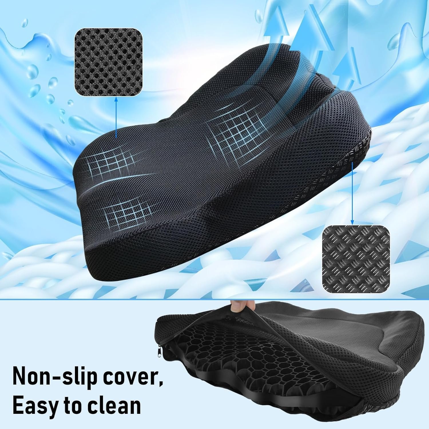 NEW-Vi Seat Cushion for Office Cooling Gel Seat Cushion grande a nido d'ape con fodera