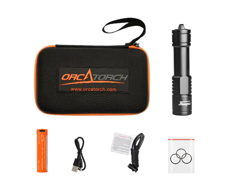 OrcaTorch Recreational Diving D520 torcia subacquea nero blu rosso 1000 lumen