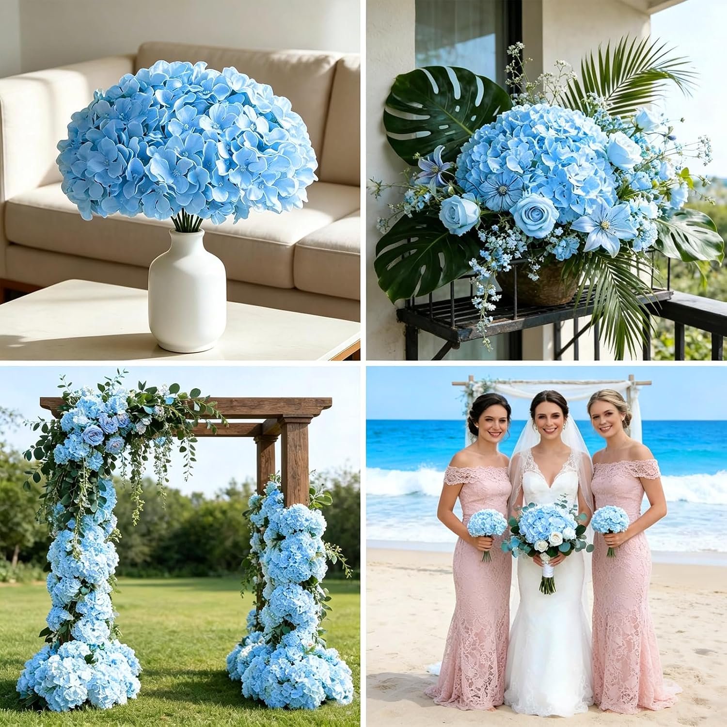 NEW-Vi Artificial Flowers 100 PCS Blue Hydrangea Artificial Flowers ortensie finte con steli