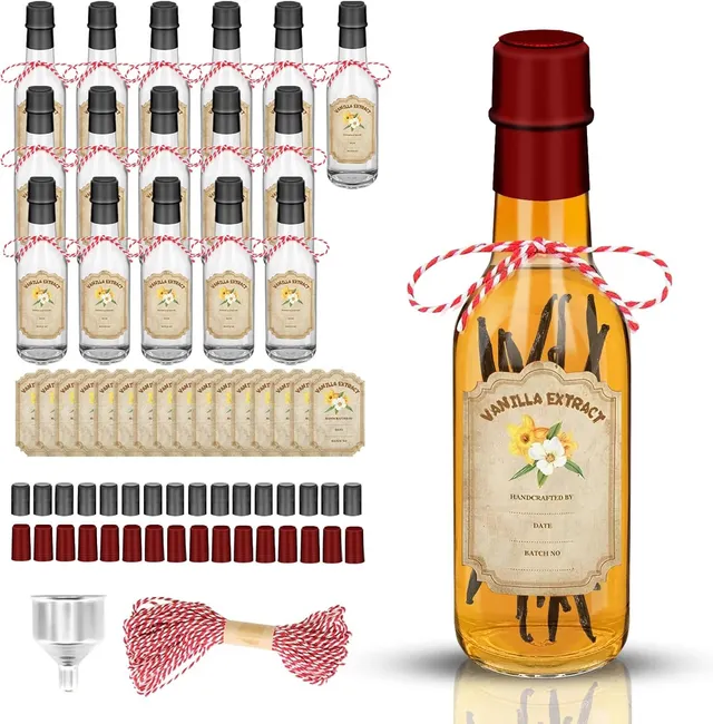 NEW-Vi Glass Bottles 5 oz bottiglie vetro 16 pezzi con imbuto