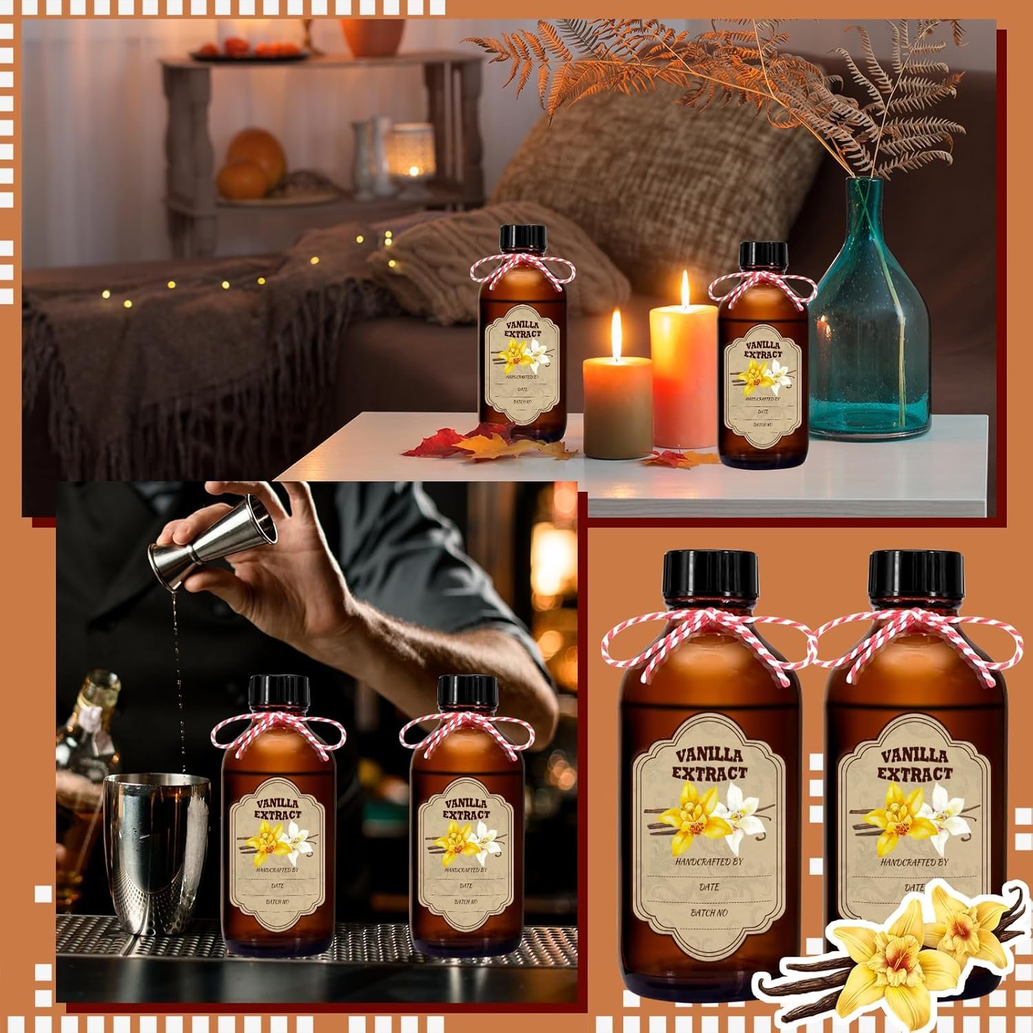 NEW-Vi Glass Bottles 4 oz bottiglie vetro ambra 8 pezzi