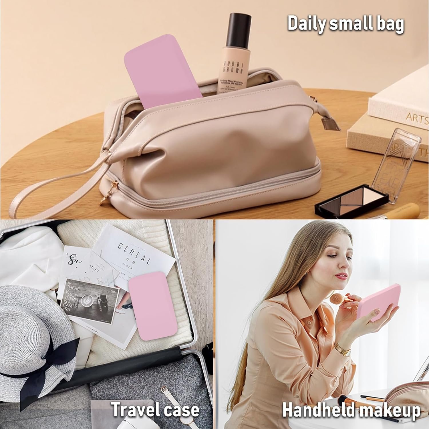NEW-Vi Beauty Mirror specchio trucco da viaggio rosa 1x/8x LED