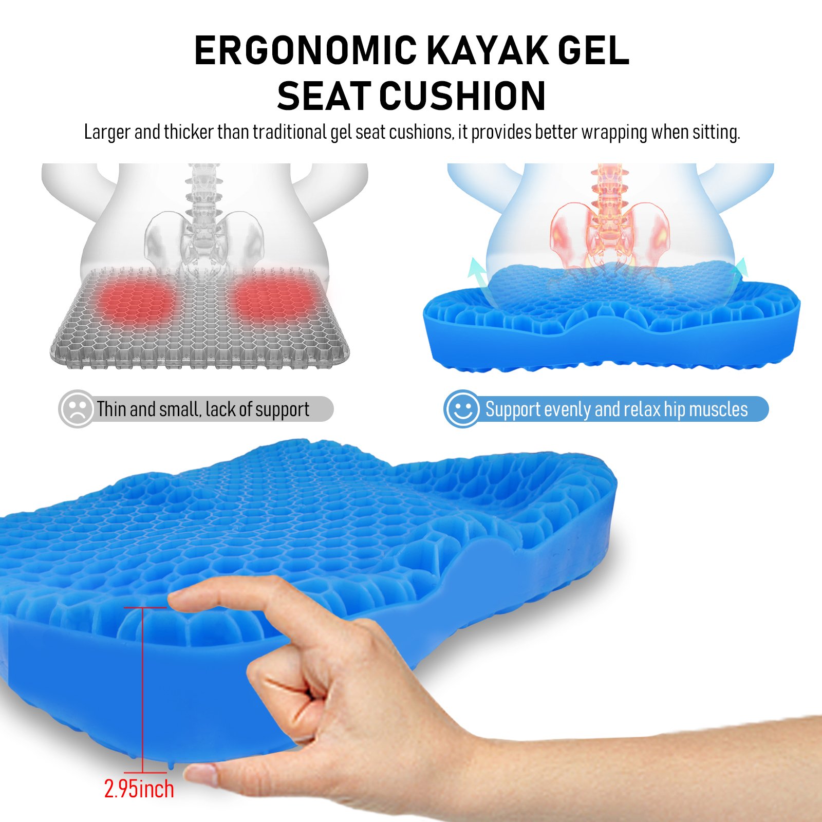 NEW-Vi Kayak Seat Cushion cuscino per kayak in gel antiscivolo