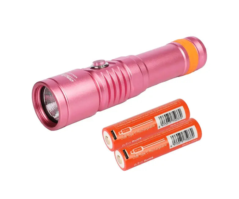 OrcaTorch Recreational Diving D710 torcia subacquea rosa 1 batteria 5000 mAh, fascio 6°
